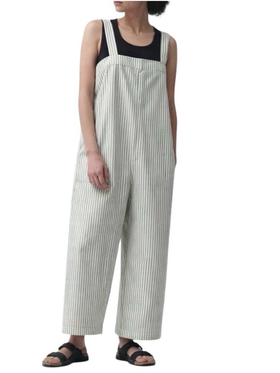 Uniqlo Pants - Uniqlo Striped Linen Blend Jumpsuit Overalls Size Medium White Green